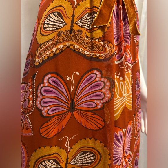 Anthropologie Anna Sui Sz 8 Orange Butterfly Dress Boho Flowy Fairycore Y2K - Picture 4 of 8